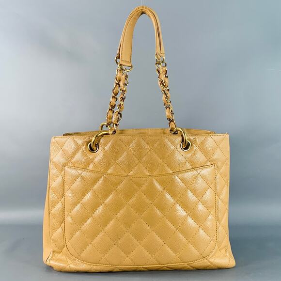 CHANEL Vintage GST Caviar Grand Shopping Tote Beige Gold Quilted Leather Handbag - Picture 4 of 16